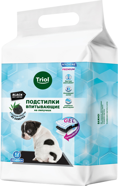 Одноразовая пеленка для животных Triol 60x60 / 30551019 (12шт, черный)
