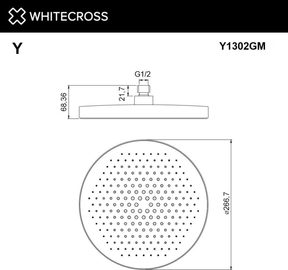 Лейка верхнего душа Whitecross Y1302GM (оружейная сталь) — фото 2