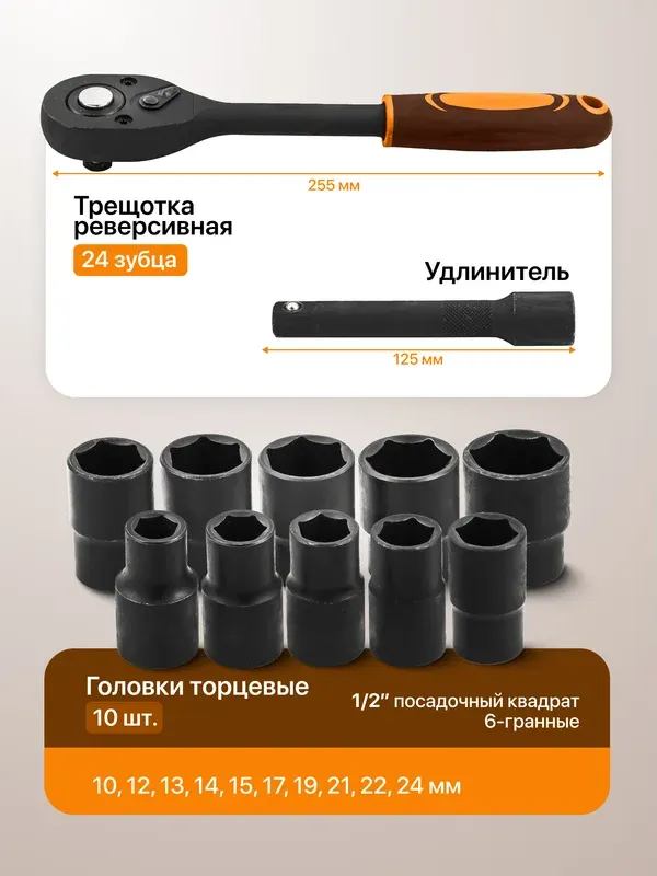 Набор головок слесарных Forstime FT-012-5K (63327) — фото 3