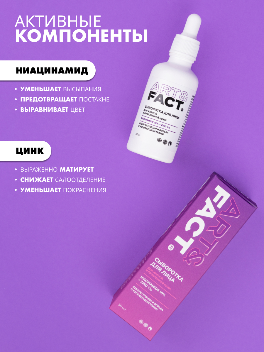 Сыворотка для лица Art&Fact с цинком и ниацинамидом (50мл) — фото 6