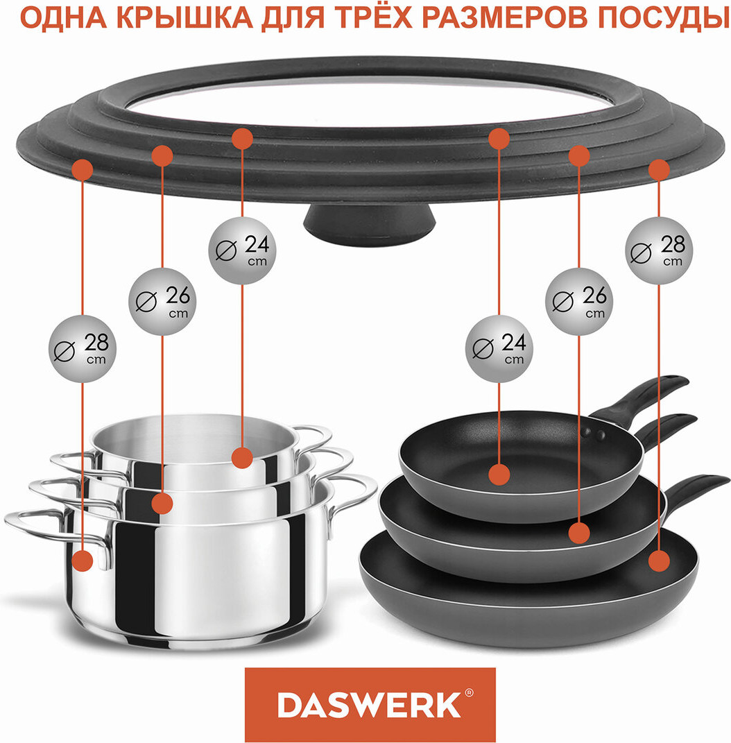 Крышка стеклянная Daswerk Универсальная / 607591 (серый) — фото 5