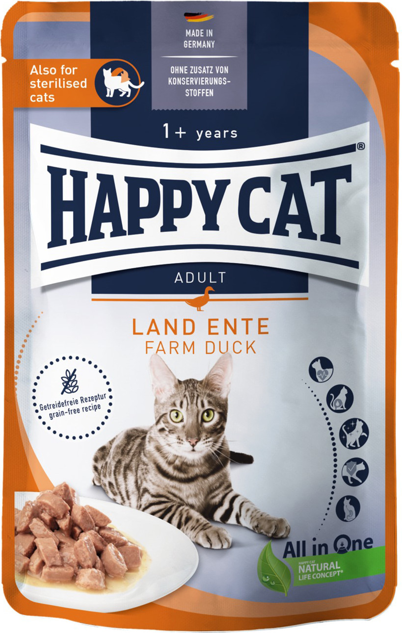 Влажный корм для кошек Happy Cat Land Ente утка (20х85г)