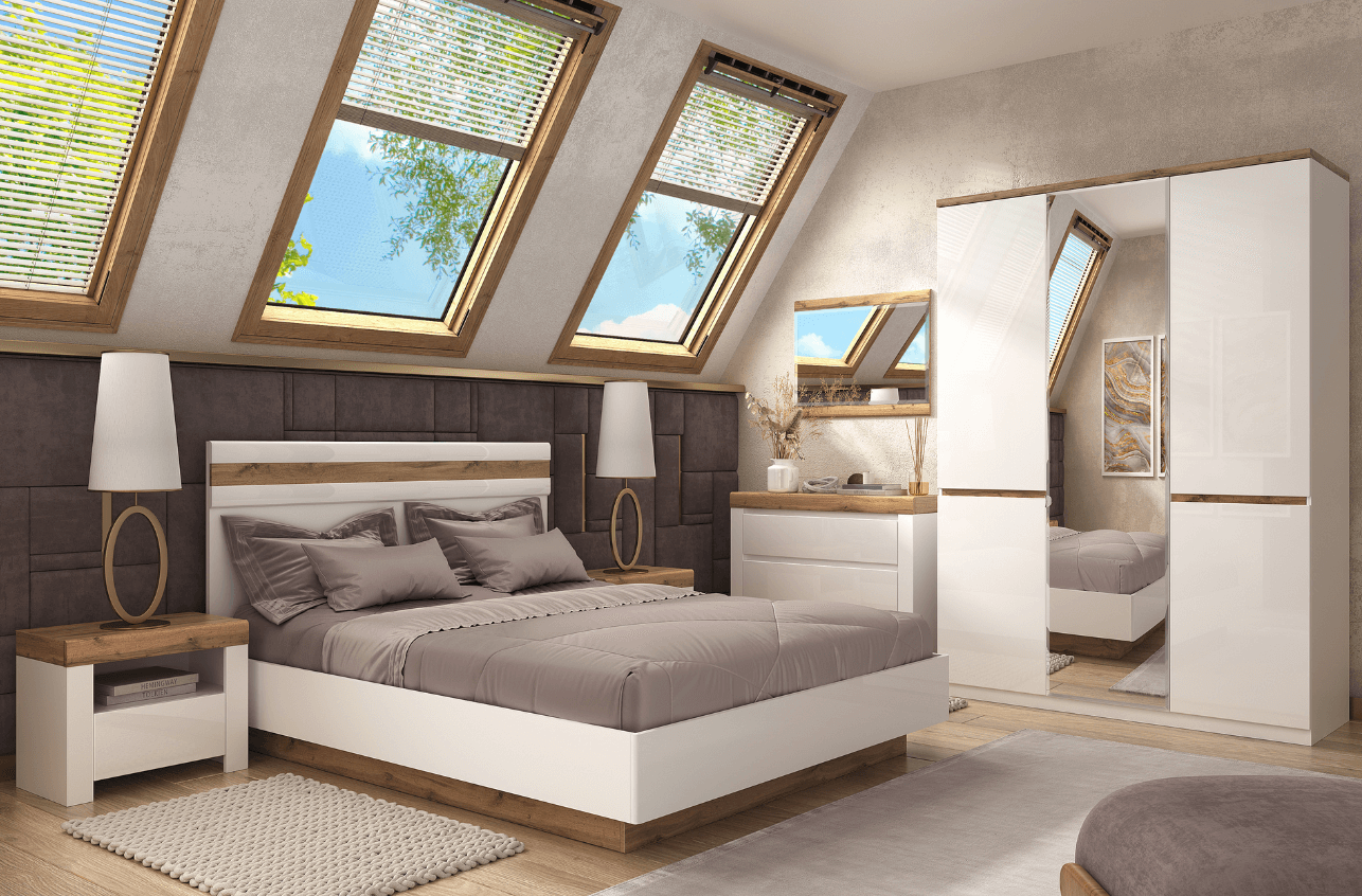 Двуспальная кровать Anrex Taurus 180В ПМ (белый/дуб вотан) — фото 4