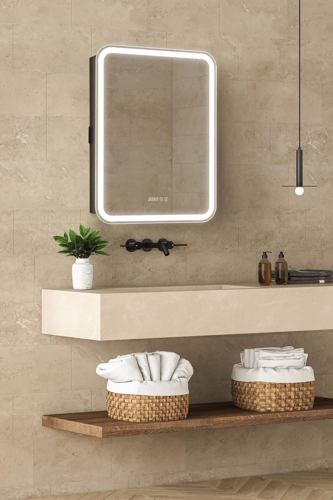 Шкаф с зеркалом для ванной Silver Mirrors Фиджи-Антрацит 60 3.2 / LED-00003044 (левый) — фото 2