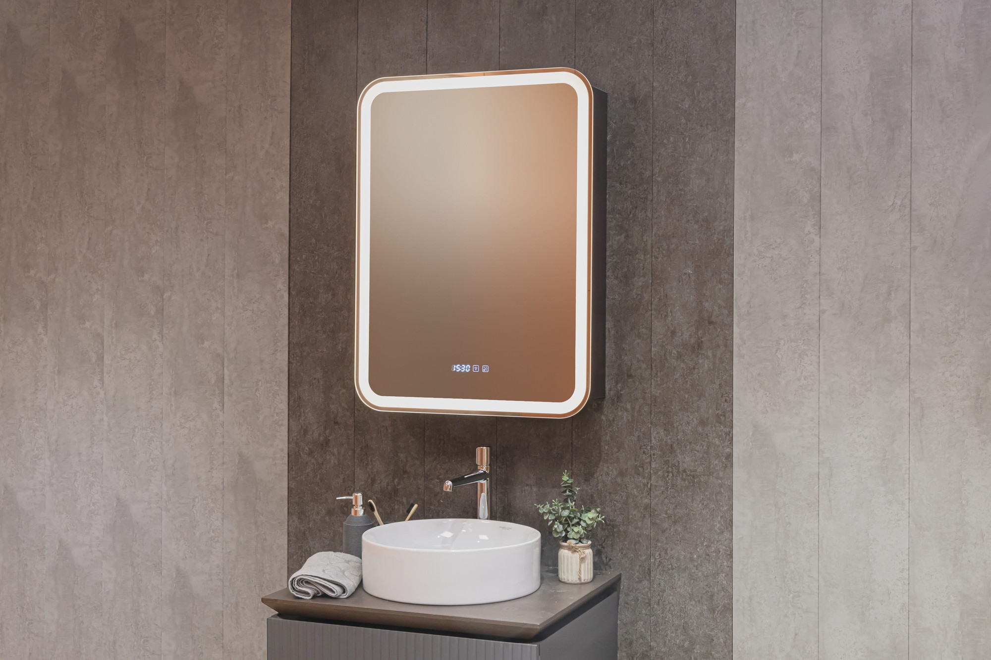 Шкаф с зеркалом для ванной Silver Mirrors Фиджи-Антрацит 60 3.2 / LED-00003044 (левый) — фото 4