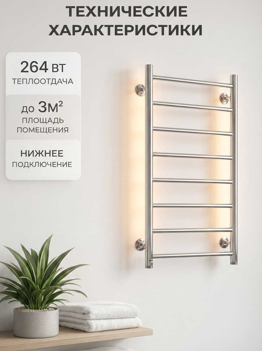 Полотенцесушитель водяной Terminus Аврора П8 500x850 (с наружней резьбой) — фото 2