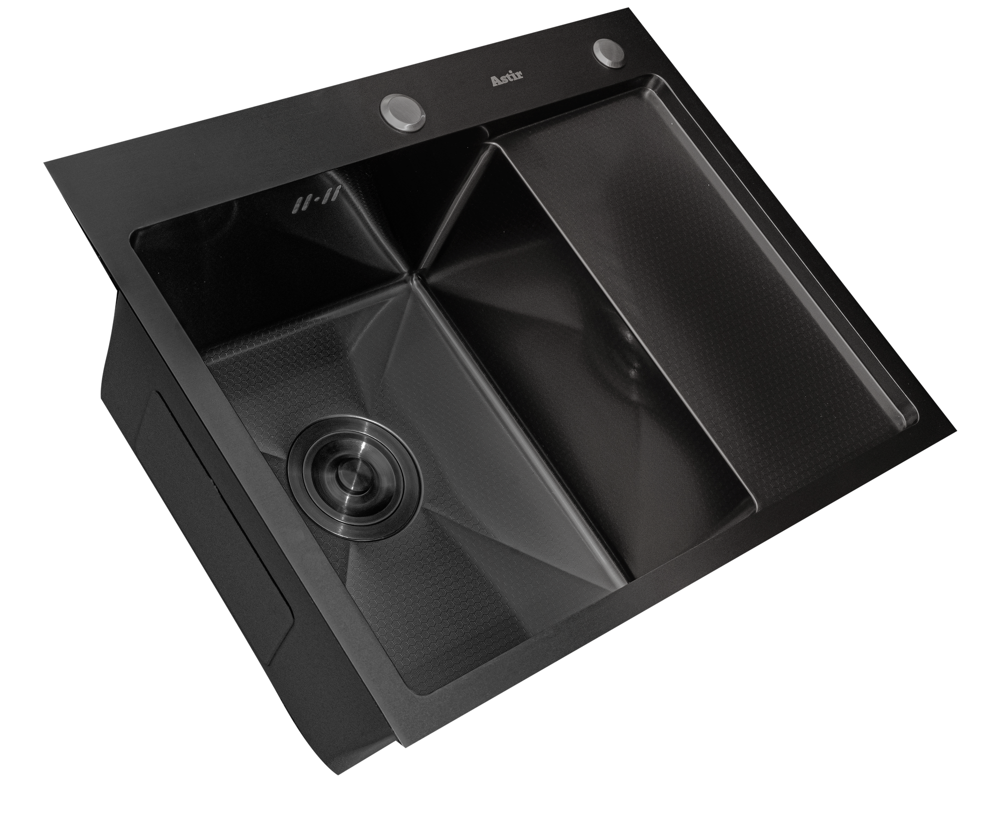 Мойка кухонная Astir Decor PVD Black C58x48BL (с сифоном, дозатором и коландером) — фото 3