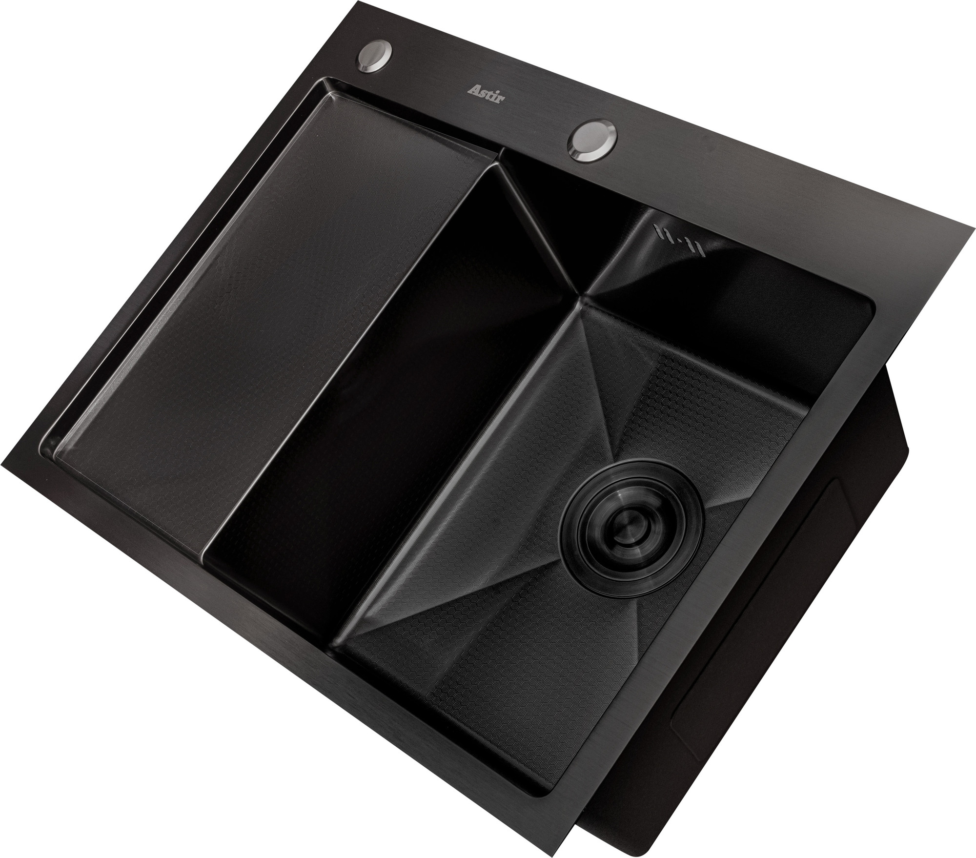 Мойка кухонная Astir Decor PVD Black C58x48BR (с сифоном, дозатором и коландером) — фото 3