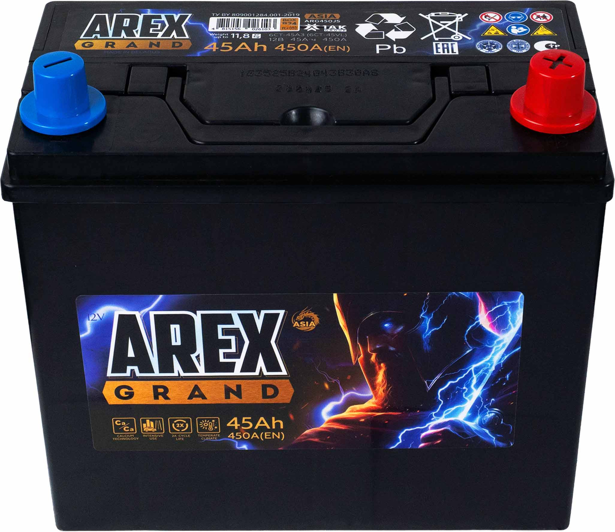Автомобильный аккумулятор AREX Grand Asia R+ / ARG450JS (45 А/ч) — фото 2