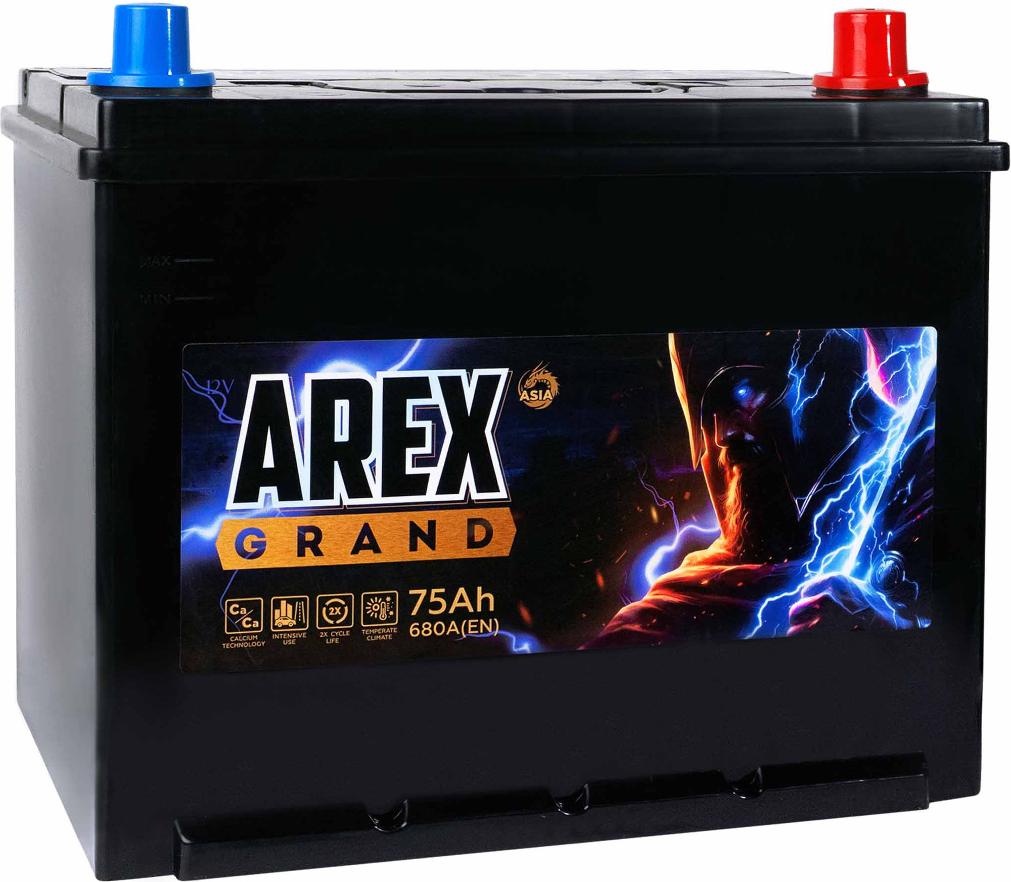 Автомобильный аккумулятор AREX Grand Asia R+ / ARG750JS (75 А/ч) — фото 2