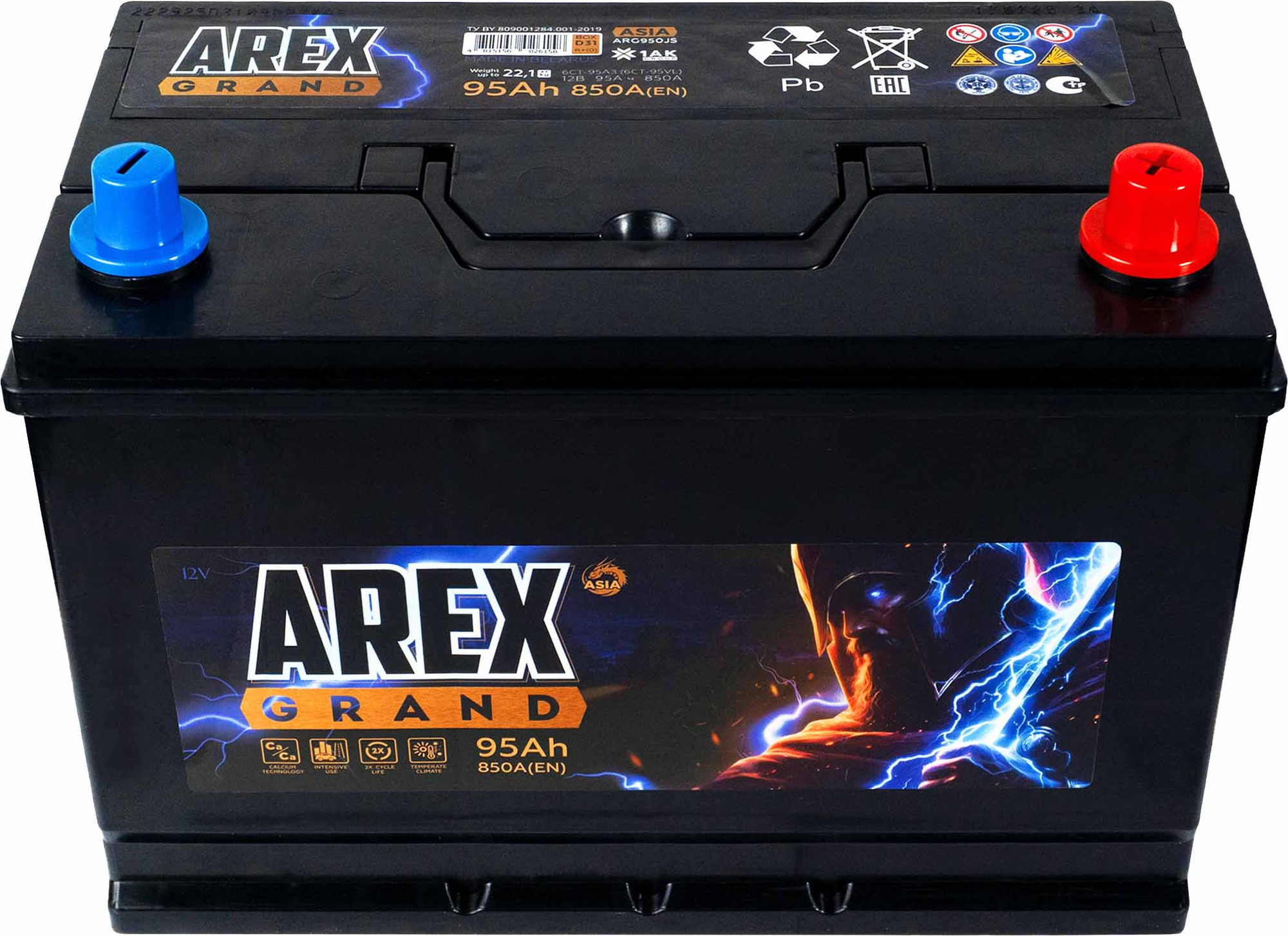 Автомобильный аккумулятор AREX Grand Asia R+ / ARG950JS (95 А/ч) — фото 2