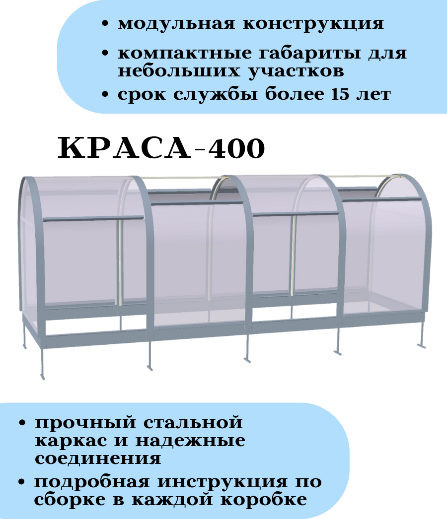 Теплица КРАСА Мини Краса-400 400x120x150см — фото 2