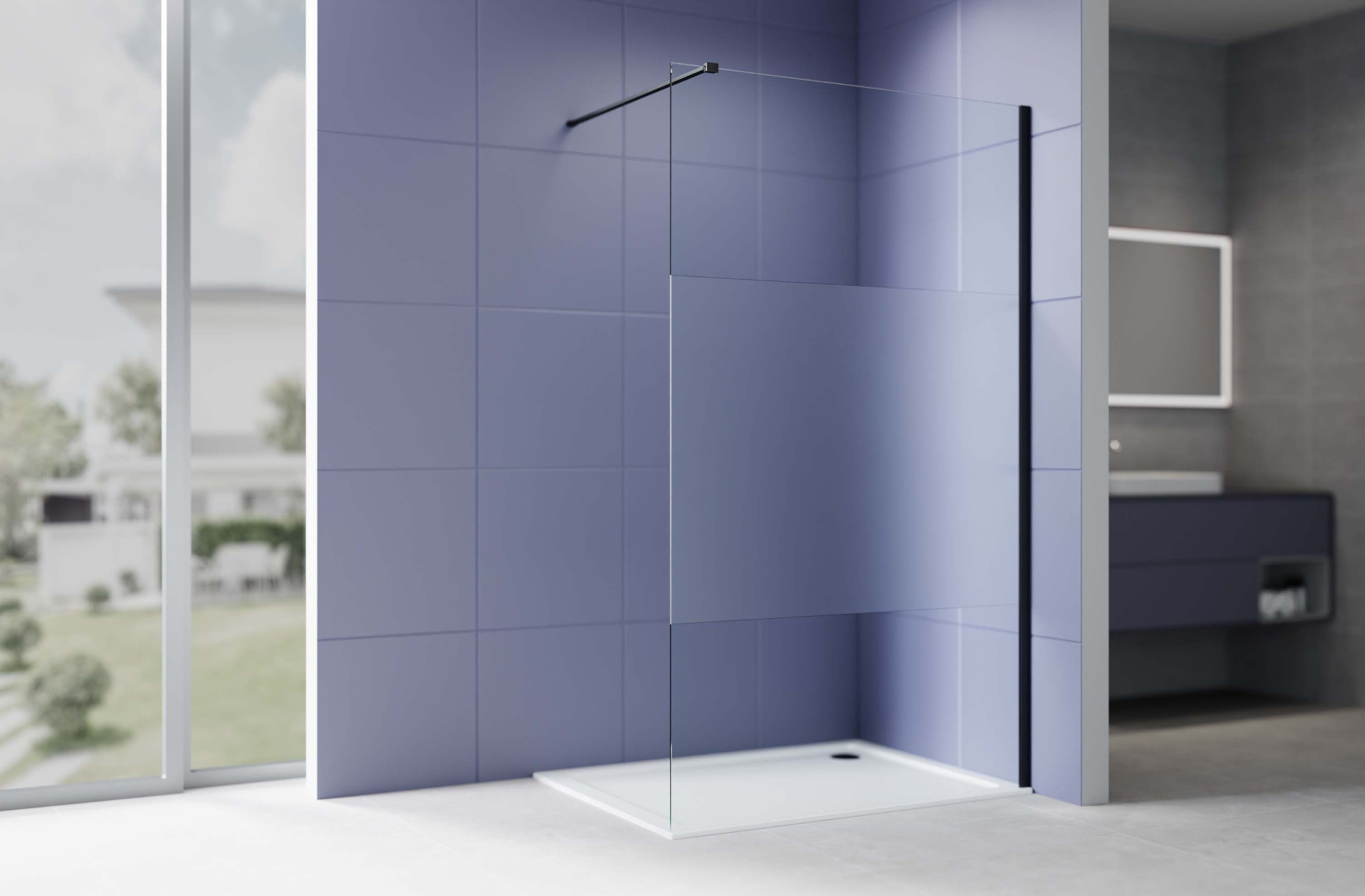 Душевая стенка Aquatek Walk in с держателем 120x200 / AQ.WI.120.3BL (черный/прозрачное стекло) — фото 2