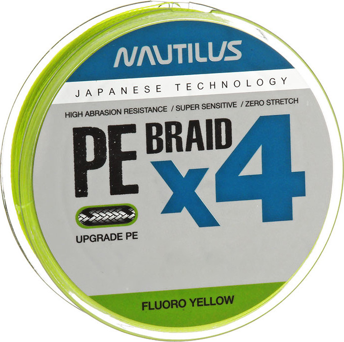 Леска плетеная NAUTILUS Braid X4 Fluoro Yellow d-0.10 5.4кг 0.8PE 135м / 06-42302691