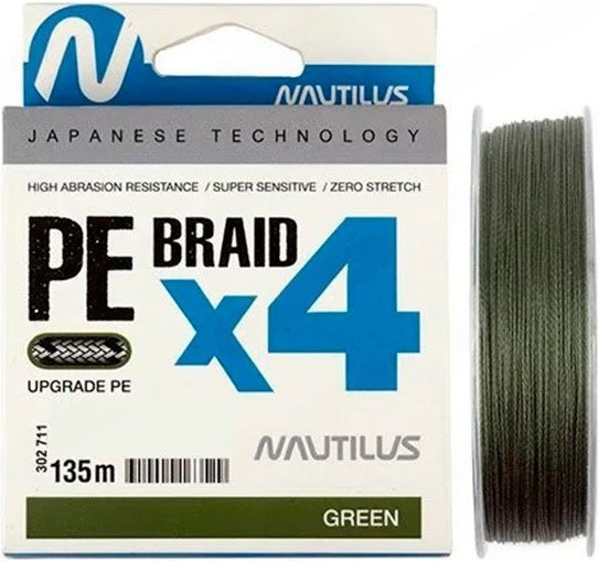 Леска плетеная NAUTILUS X4 Jig Braid Green d-0.22мм 18.1кг 3.0PE / 06-42302655 (150м) — фото 2