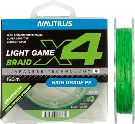 Леска плетеная NAUTILUS X4 Light game Braid Chartreus 3.6кг 0.4PE / 06-42302685 (150м) — фото 2