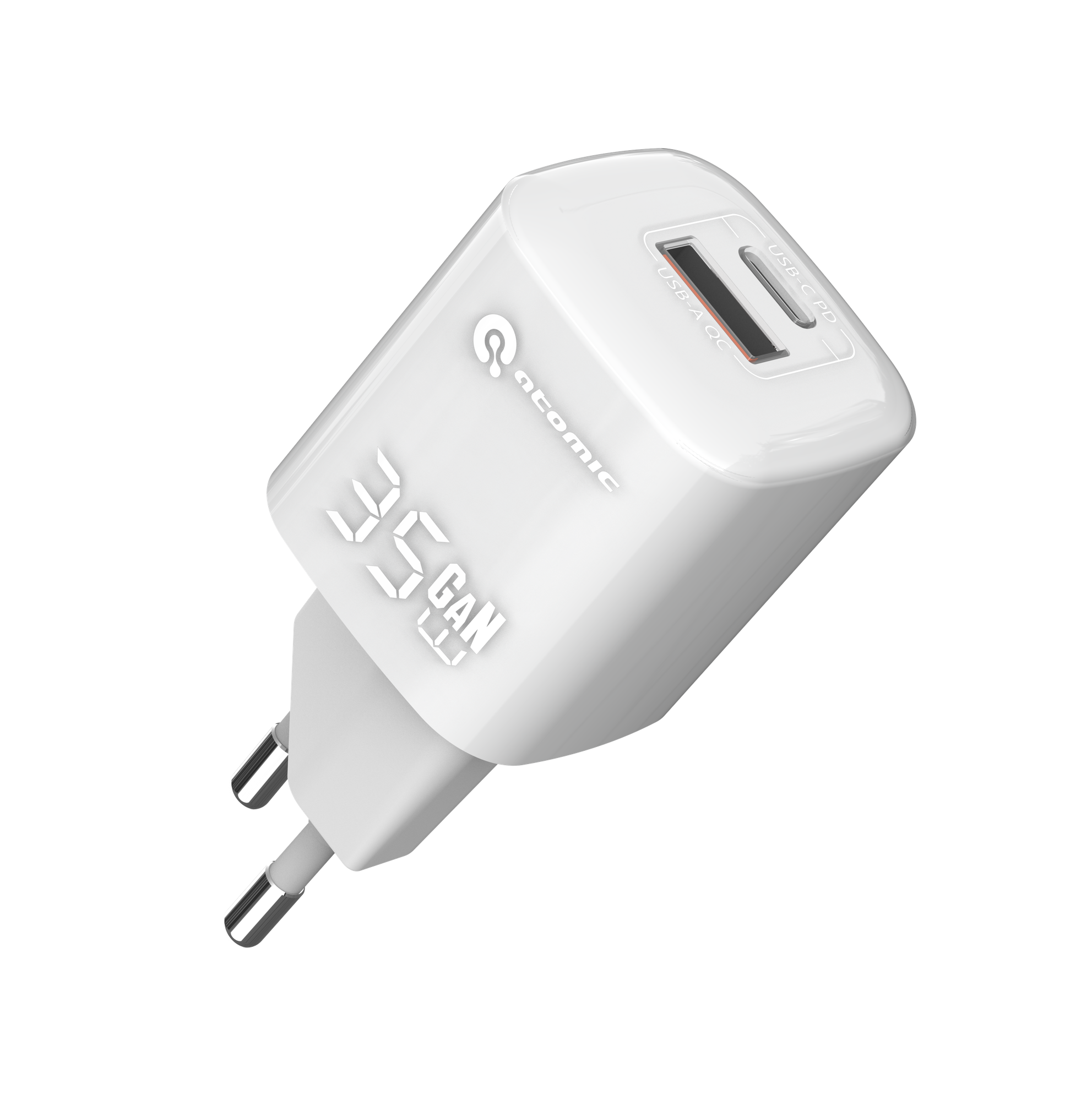 Зарядное устройство сетевое Atomic Crystal G351 GAN 35W USB A+C с кабелем USB С-С / 10.194 (белый)