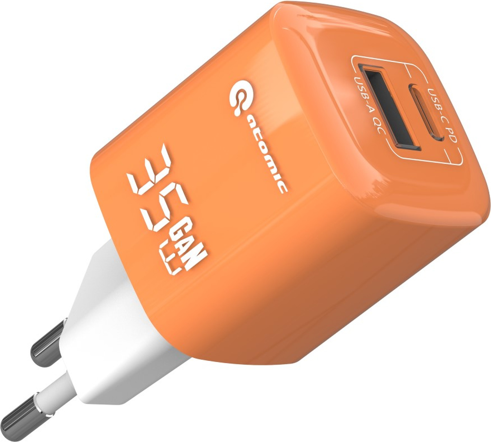 Зарядное устройство сетевое Atomic Crystal G351 GAN 35W USB A+C с кабелем USB С-С / 10.197 (оранжевый) — фото 3