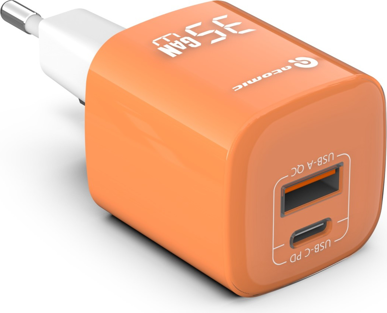 Зарядное устройство сетевое Atomic Crystal G351 GAN 35W USB A+C с кабелем USB С-С / 10.197 (оранжевый) — фото 4