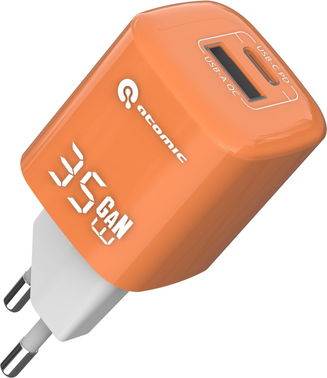 Зарядное устройство сетевое Atomic Crystal G351 GAN 35W USB A+C с кабелем USB С-С / 10.197 (оранжевый)