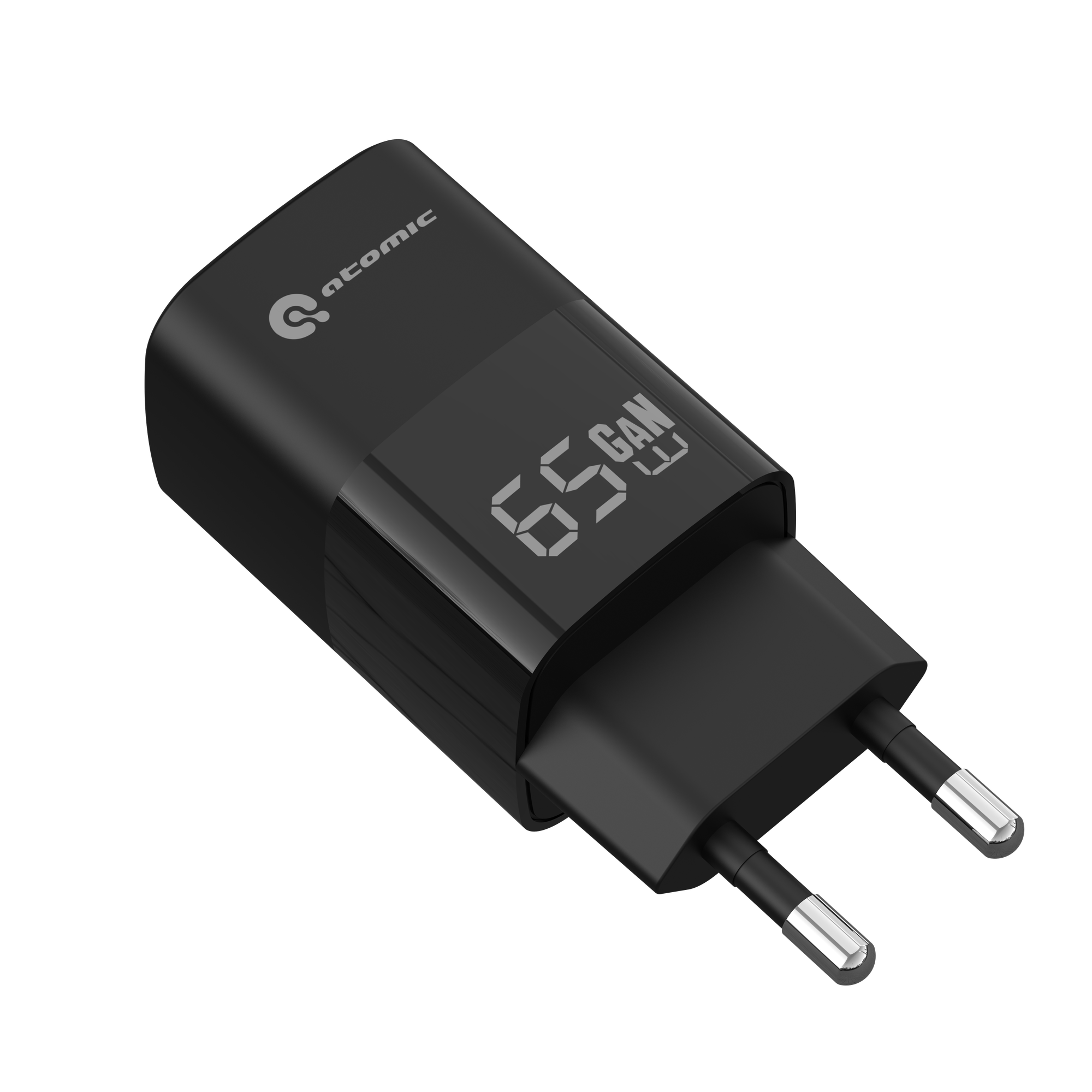Зарядное устройство сетевое Atomic UniQ G651 GAN 65W USB A+C с кабелем USB С-С / 10.190 (черный) — фото 2