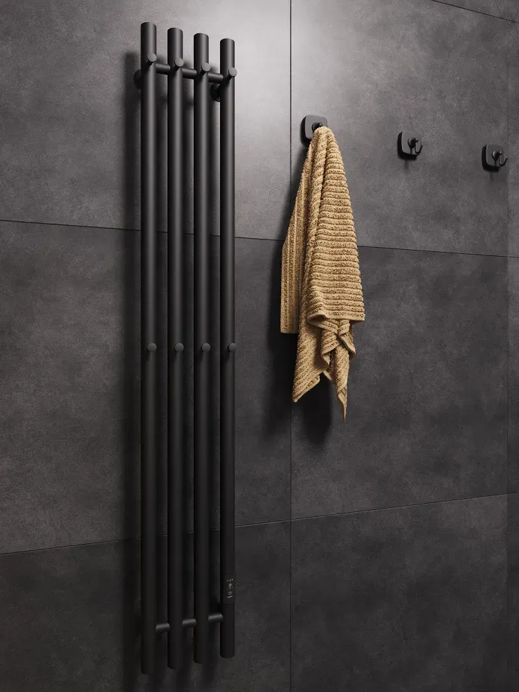 Полотенцесушитель электрический Маргроид Ferrum Inaro 4 СНШ 120x6 8 крючков (черный матовый, таймер справа) — фото 3