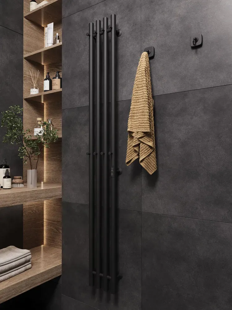 Полотенцесушитель электрический Маргроид Ferrum Inaro 4 СНШ 150x6 8 крючков (черный матовый, таймер справа) — фото 2
