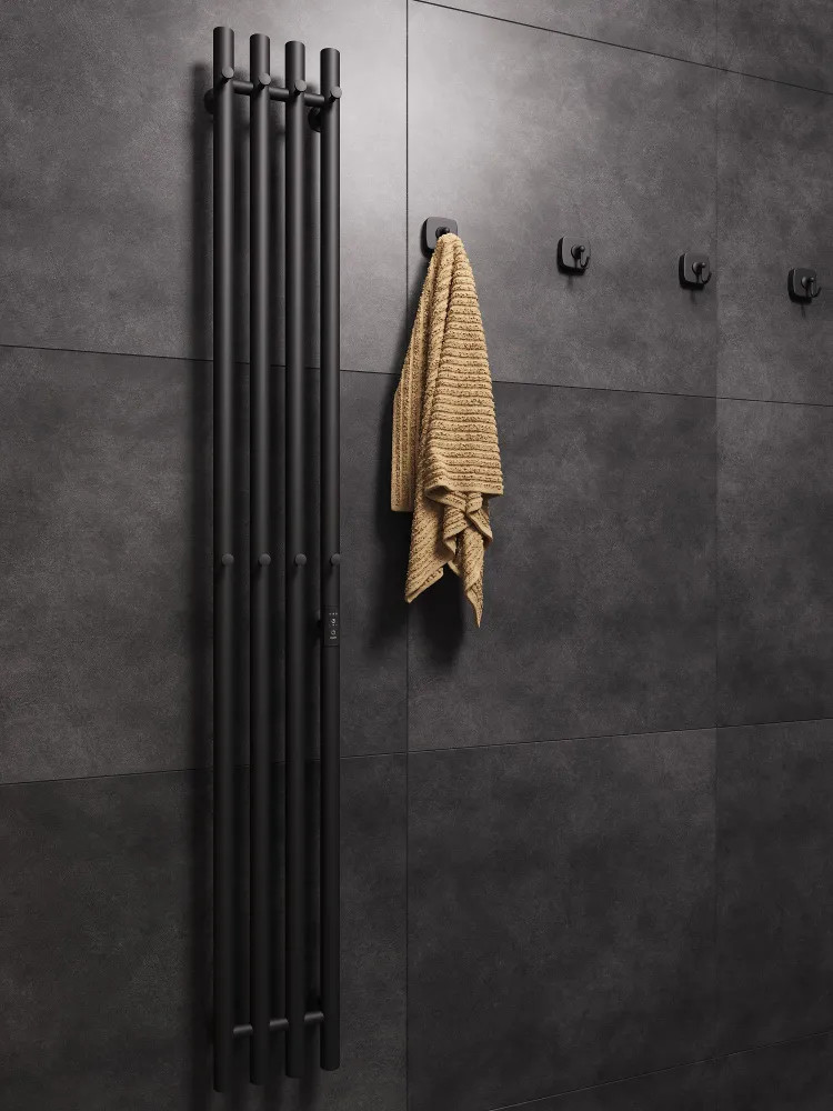 Полотенцесушитель электрический Маргроид Ferrum Inaro 4 СНШ 150x6 8 крючков (черный матовый, таймер справа) — фото 4