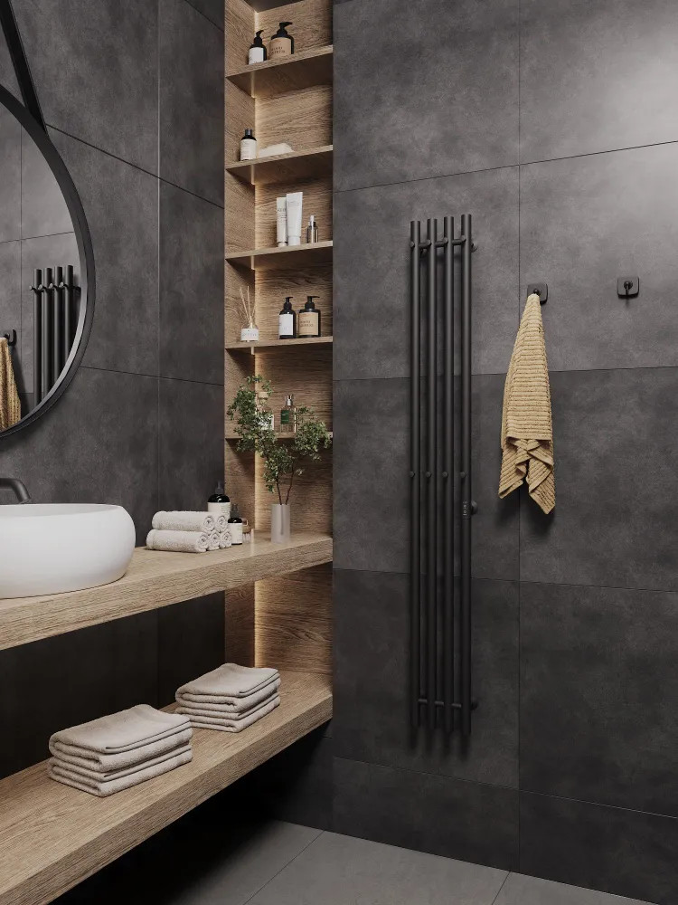Полотенцесушитель электрический Маргроид Ferrum Inaro 4 СНШ 150x6 8 крючков (черный матовый, таймер справа) — фото 3