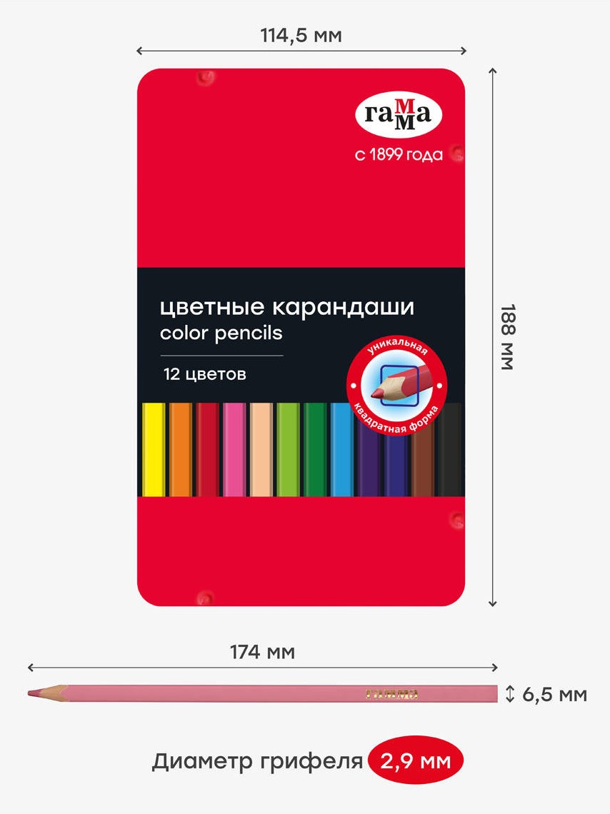 Набор цветных карандашей ГАММА Гамма / 280620211 (12цв) — фото 4