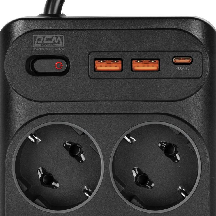 Сетевой фильтр Powercom SP-10 USB2A1СB 3.0М (3м, 10 розеток, черный) — фото 4
