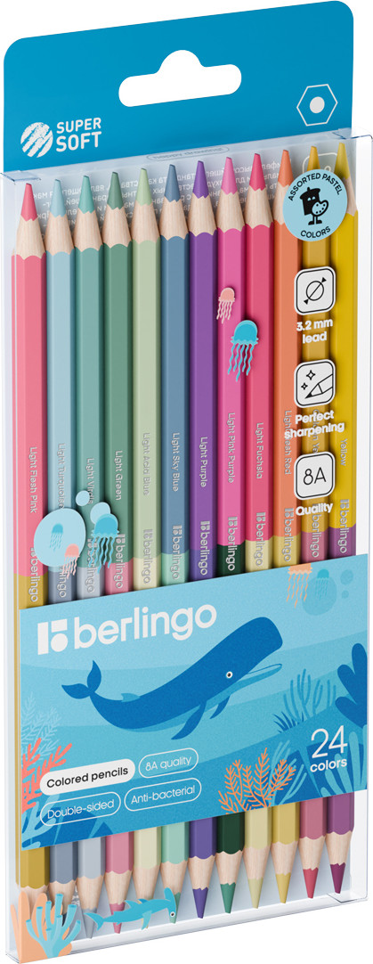 Набор цветных карандашей Berlingo SuperSoft. Pastel / SSPD124 (24цв, 12шт)