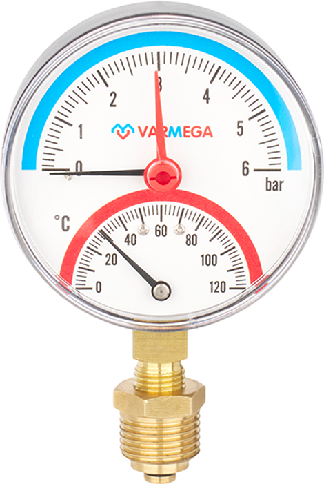 Термоманометр сантехнический Varmega Радиальный 80мм 10 бар 120С 1/2" / VMMT07-801004