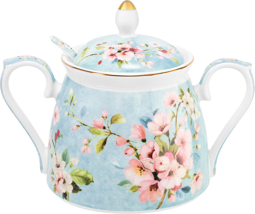 Сахарница Elan Gallery Яблоневый цвет на голубом New Bone China / 420790