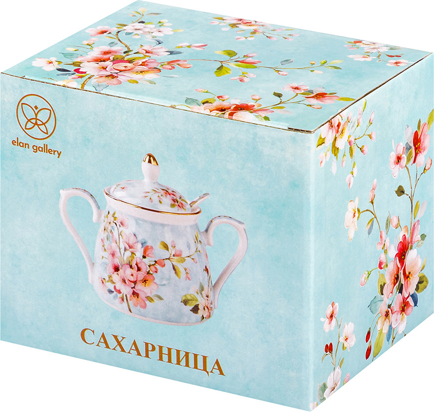 Сахарница Elan Gallery Яблоневый цвет на голубом New Bone China / 420790 — фото 5