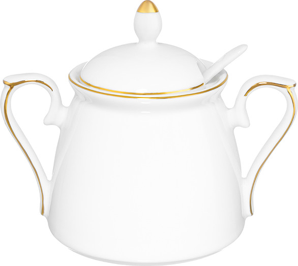 Сахарница Elan Gallery Белая с золотом New Bone China / 730877
