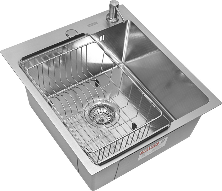 Мойка кухонная Arfeka Eco AR 45x50 + CL AR F+DS AR (Satin Decor, с дозатором и коландером) — фото 2