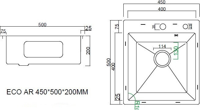 Мойка кухонная Arfeka Eco AR 45x50 + CL AR F+DS AR (Satin Decor, с дозатором и коландером) — фото 6