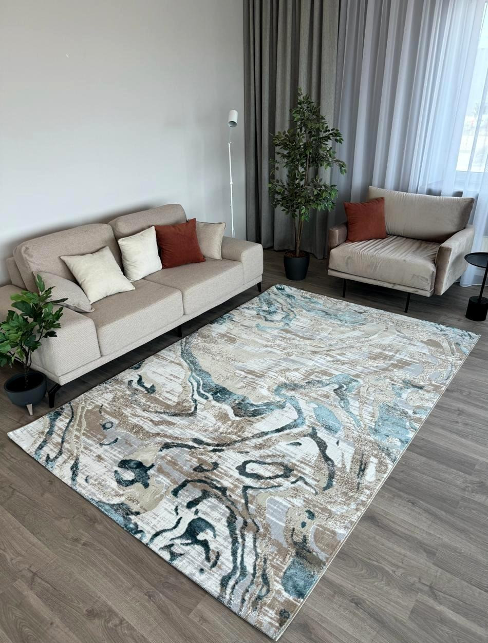 Ковер Radjab Carpet Бьянка Прямоугольник D007A (1.5x2, Cream Shirink/Blue Fdy) — фото 4