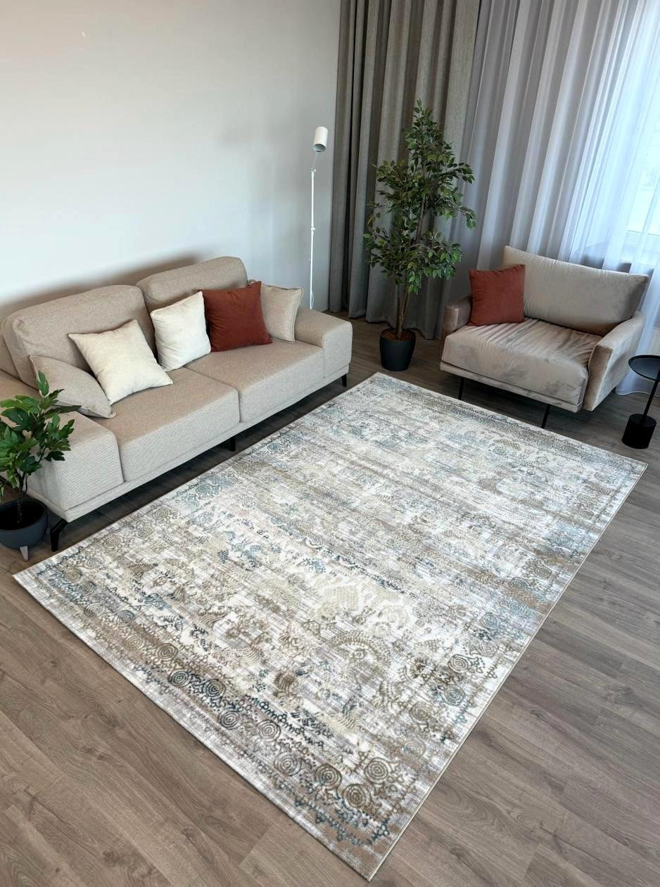 Ковер Radjab Carpet Бьянка Прямоугольник D008A (1.5x2, Cream Shirink/Blue Fdy) — фото 3