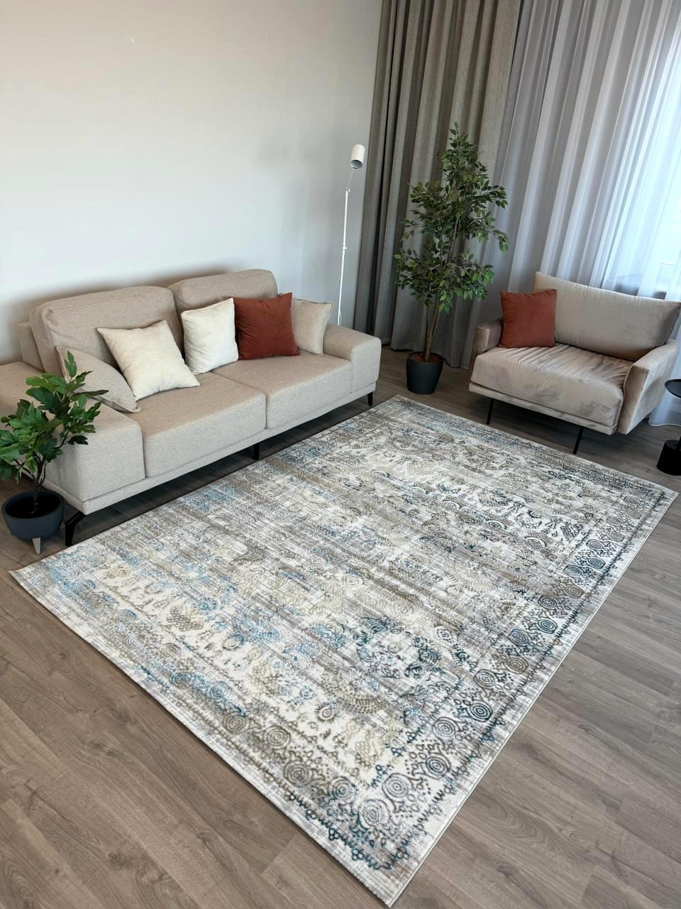 Ковер Radjab Carpet Бьянка Прямоугольник D008A (1.5x2, Cream Shirink/Blue Fdy) — фото 4