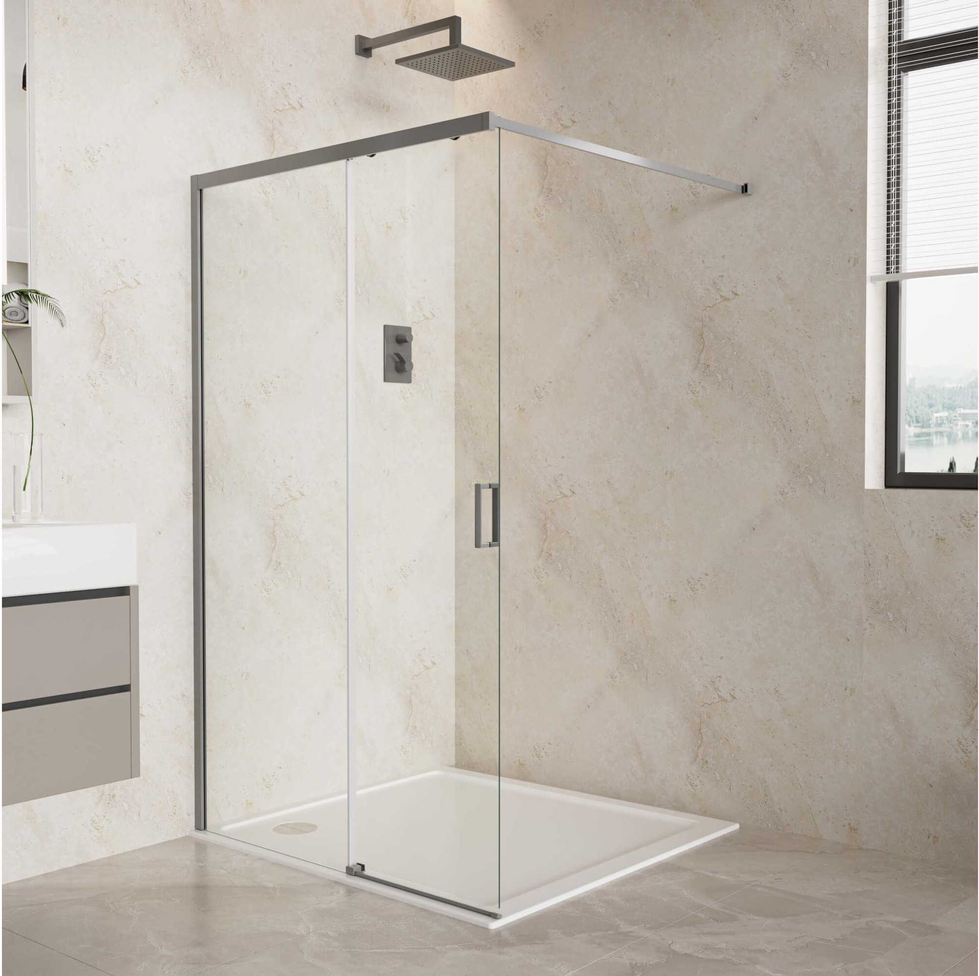 Душевая стенка Aquatek Walk in с держателем 120x200 / AAQ.WISL.120.1GM (оружейная сталь/прозрачное стекло) — фото 2