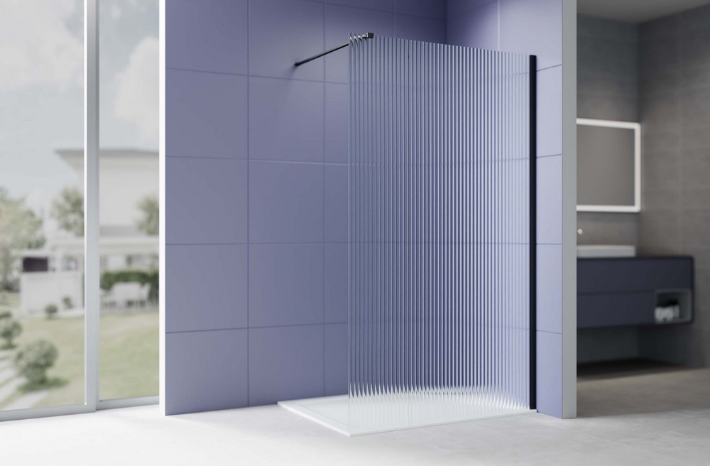 Душевая стенка Aquatek Walk in с держателем 140x200 / AQ.WI.140.2BL (черный/прозрачное рифленое стекло) — фото 2