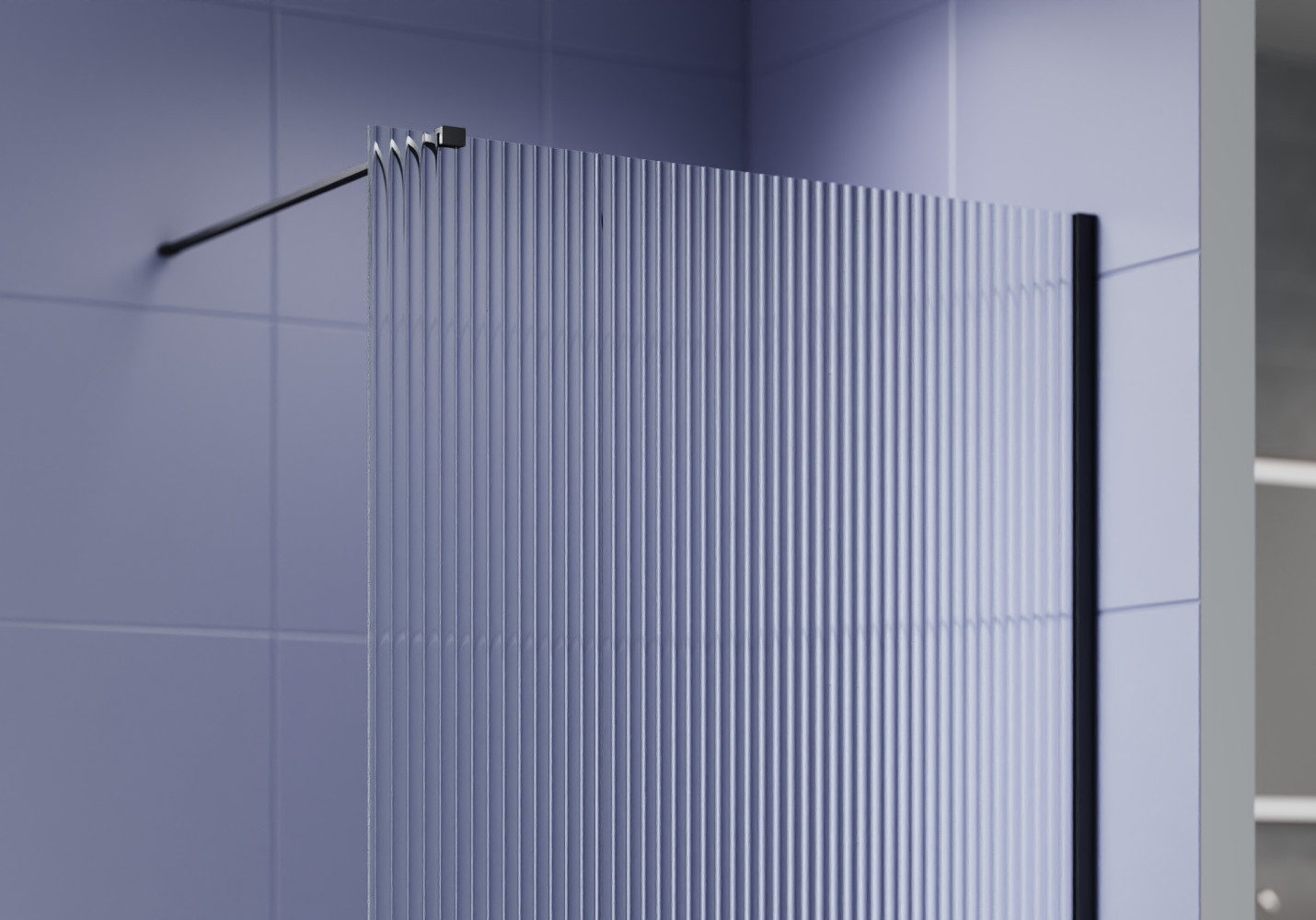 Душевая стенка Aquatek Walk in с держателем 140x200 / AQ.WI.140.2BL (черный/прозрачное рифленое стекло) — фото 3