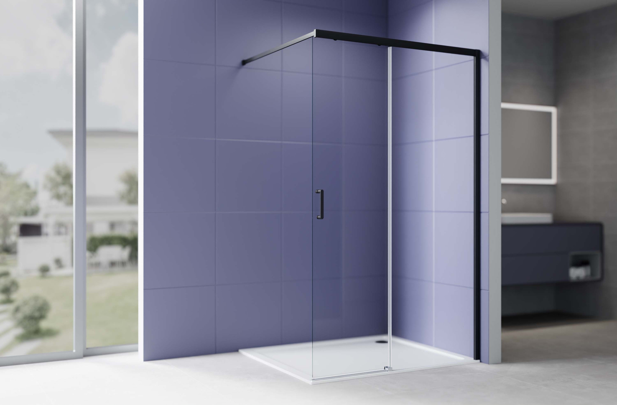 Душевая стенка Aquatek Walk in с держателем 120x200 / AQ.WISL.120.1BL (черный/прозрачное стекло) — фото 3