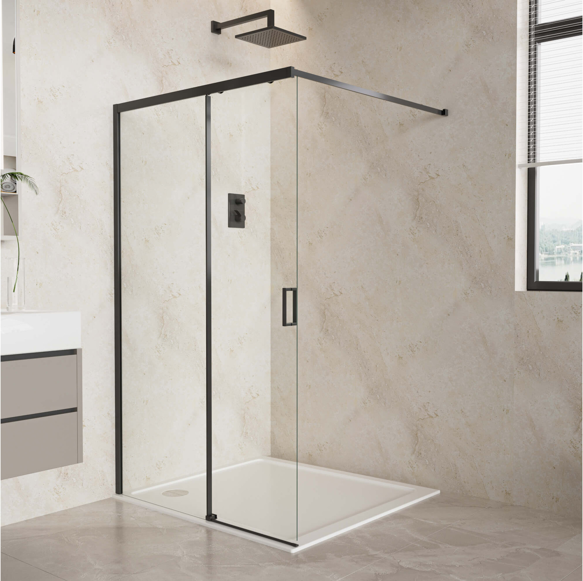 Душевая стенка Aquatek Walk in с держателем 120x200 / AQ.WISL.120.1BL (черный/прозрачное стекло) — фото 2