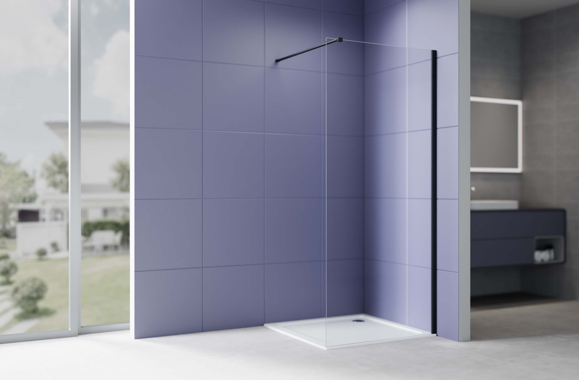 Душевая стенка Aquatek Walk in с держателем 100x200 / AQ.WI.100.1BL (черный/прозрачное стекло) — фото 3