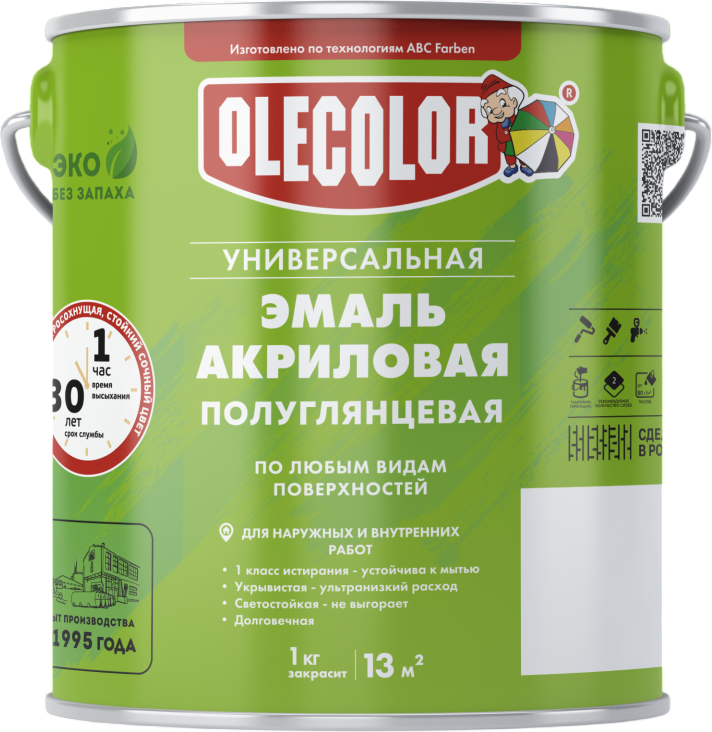Эмаль Olecolor Акриловая универсальная полуглянцевая (3кг, белый)