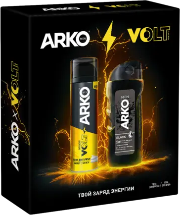 Набор косметики для тела Arko Пена для бритья Energy+Гель для душа Black (200мл+260мл)
