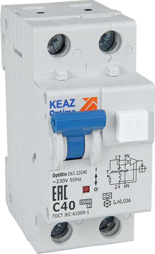 Дифференциальный автомат КЭАЗ OptiDin D63-22C25-A-У3 6кА 2P C25 30mA / 333144